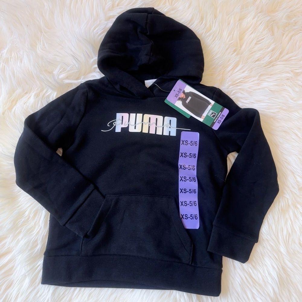 NWT PUMA Youth Black French Terry Hoodie Long Sleeve Size XS（5/6）